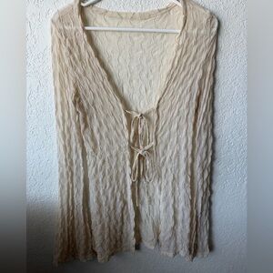 Cream Textured Tie-Front Blouse